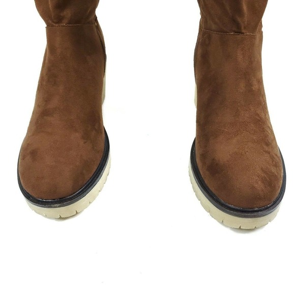 Mi.im Miim Boots 8.5 Vegan Faux Suede Chestnut Brown Chunky Heel Knee High - Picture 3 of 9